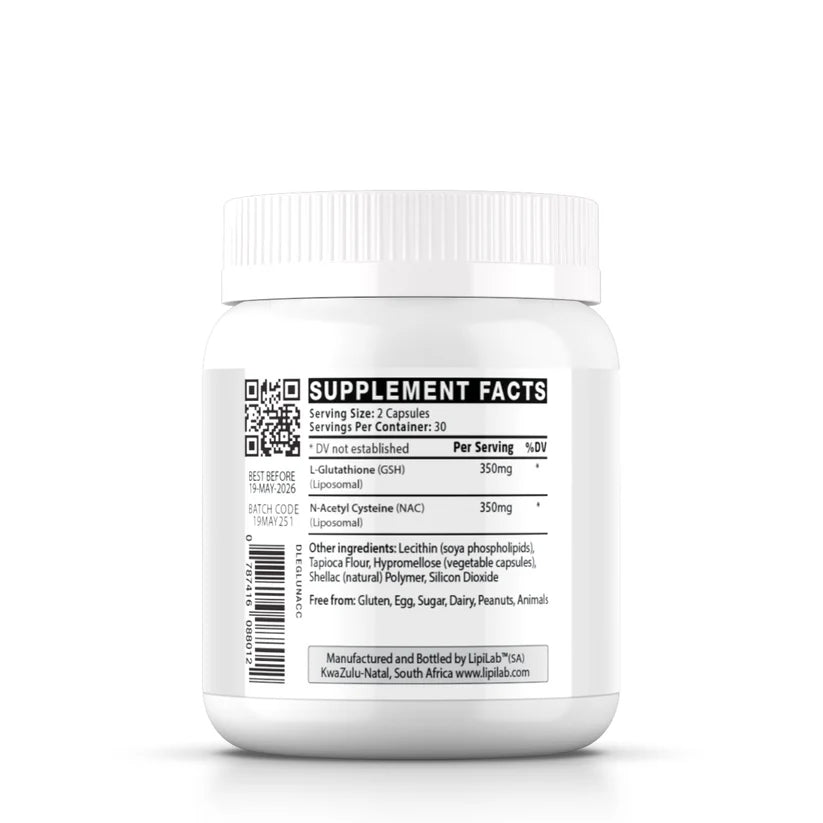DLE GlutaNAC (Liposomal)(L-Glutathione & NAC) 700mg (Coated) 60 Capsules